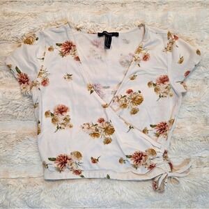 Floral Wrap Crop Top Coquette Soft Girl Milkmaid Style Size M